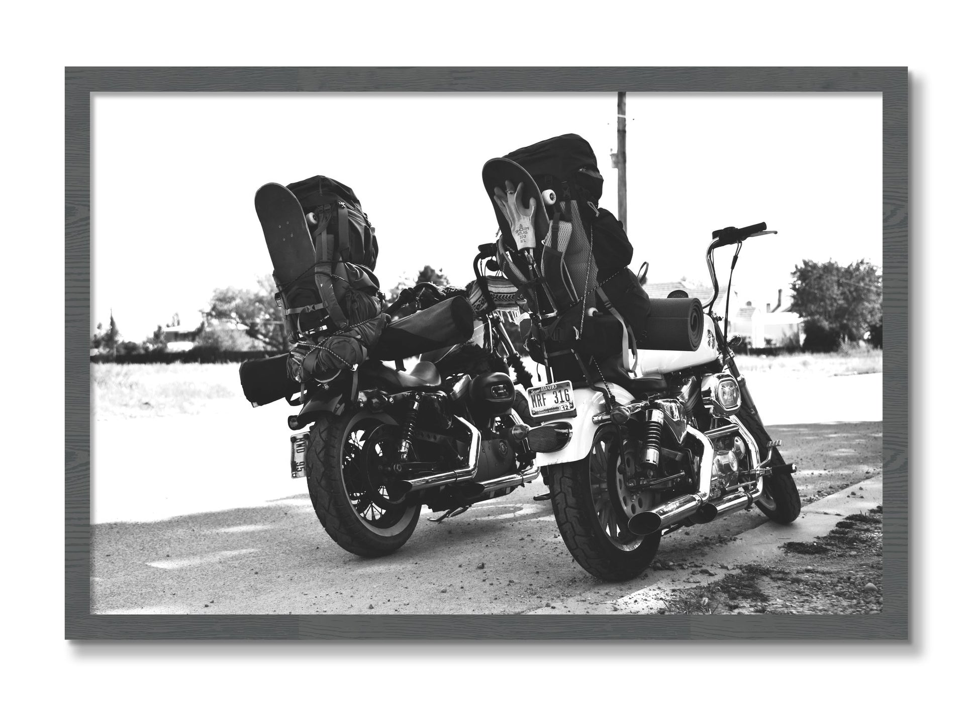 Framed photograph of Two Wheels Four Wheels by Dylan Ozanich, Grey frame, Full Bleed
