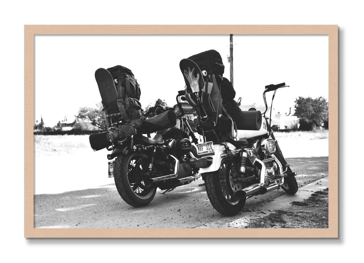 Framed photograph of Two Wheels Four Wheels by Dylan Ozanich, Maple frame, Full Bleed