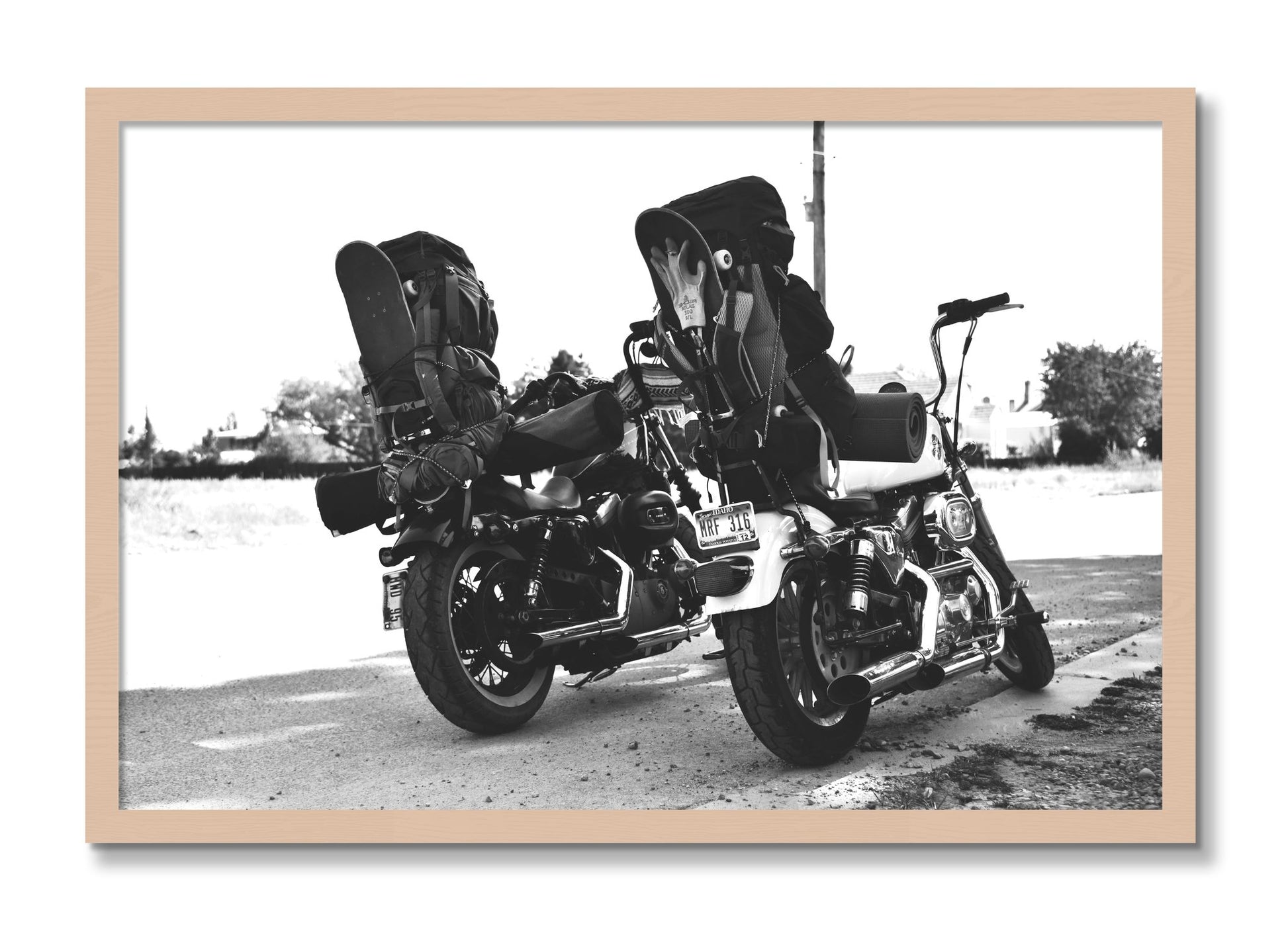 Framed photograph of Two Wheels Four Wheels by Dylan Ozanich, Maple frame, Full Bleed