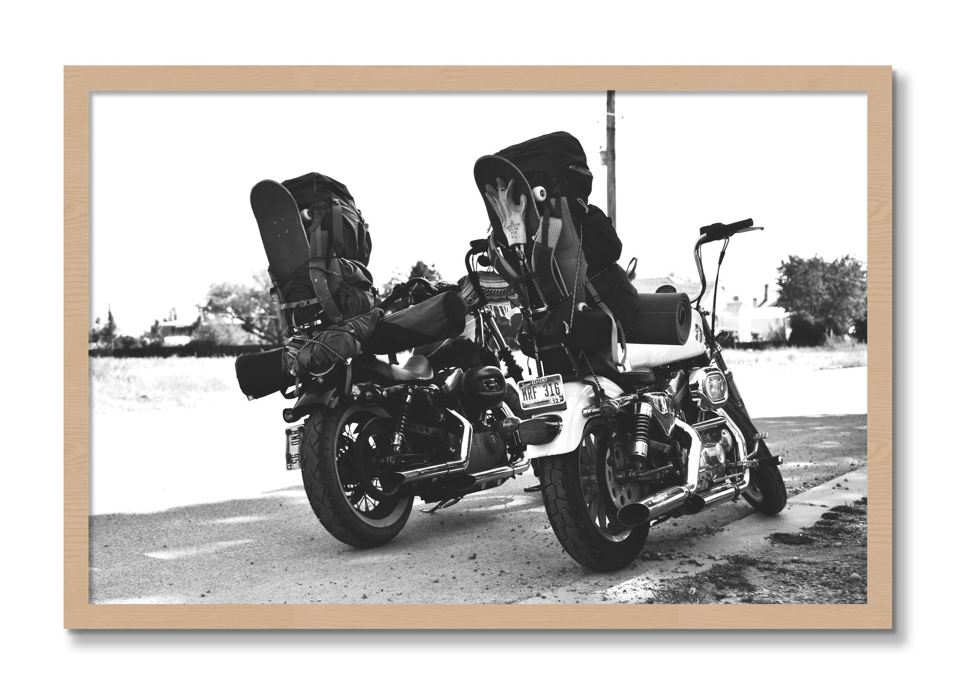 Framed photograph of Two Wheels Four Wheels by Dylan Ozanich, Oak frame, Full Bleed