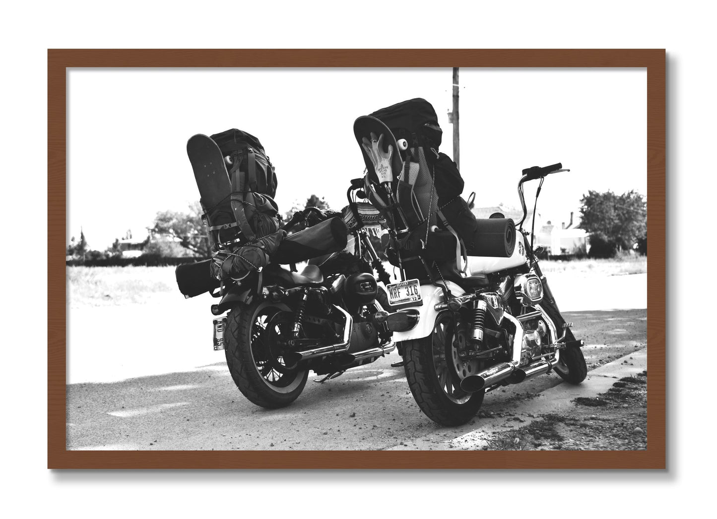 Framed photograph of Two Wheels Four Wheels by Dylan Ozanich, Walnut frame, Full Bleed