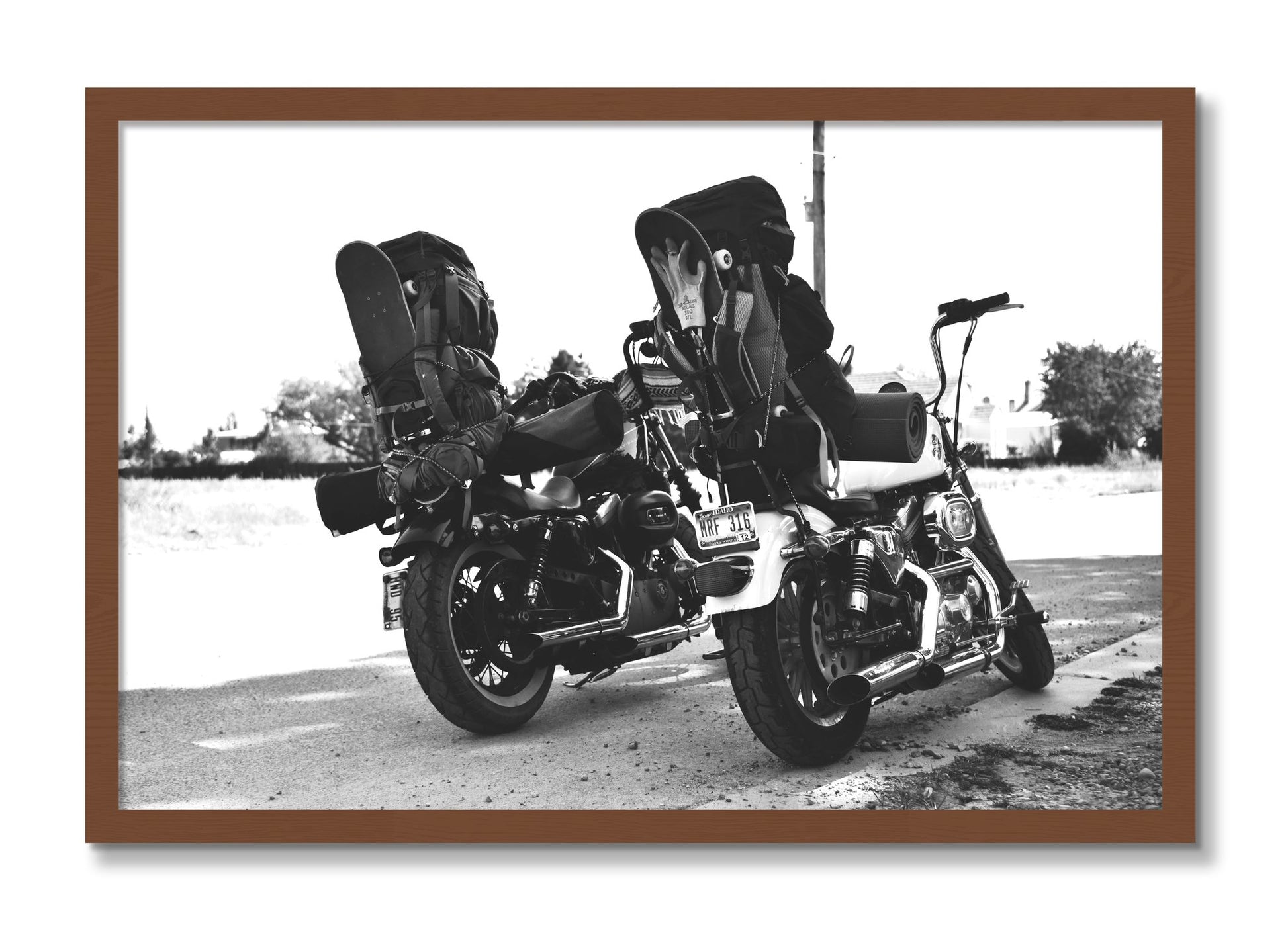 Framed photograph of Two Wheels Four Wheels by Dylan Ozanich, Walnut frame, Full Bleed