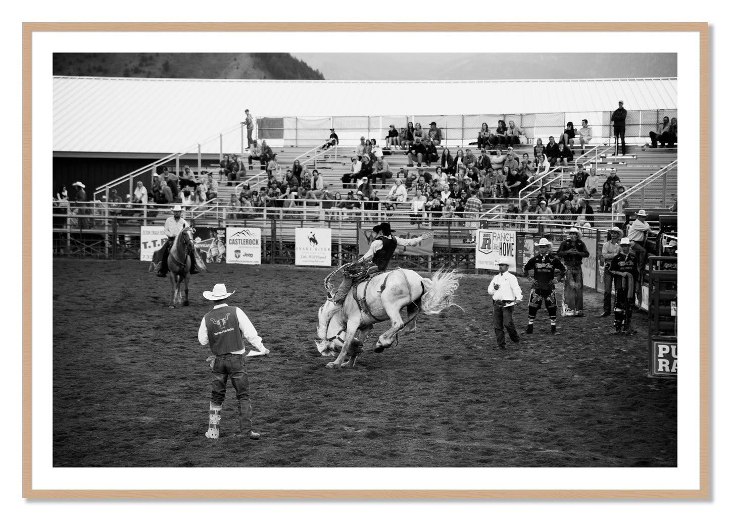 Framed photograph of United States Rodeo by Dylan Ozanich, Oak frame, Borders