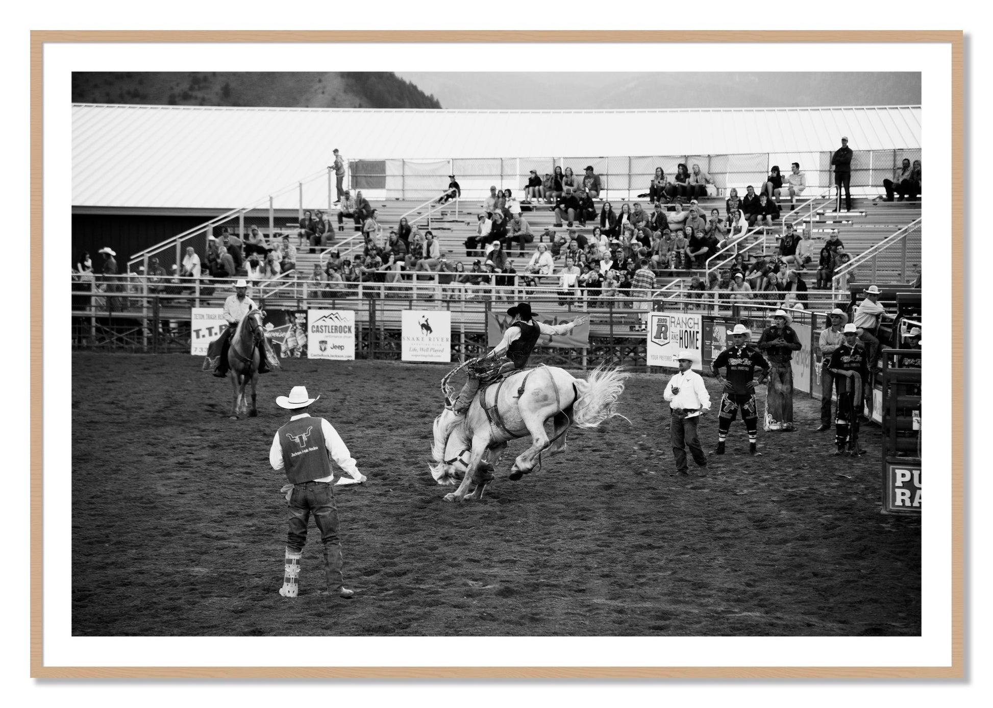 Framed photograph of United States Rodeo by Dylan Ozanich, Oak frame, Borders