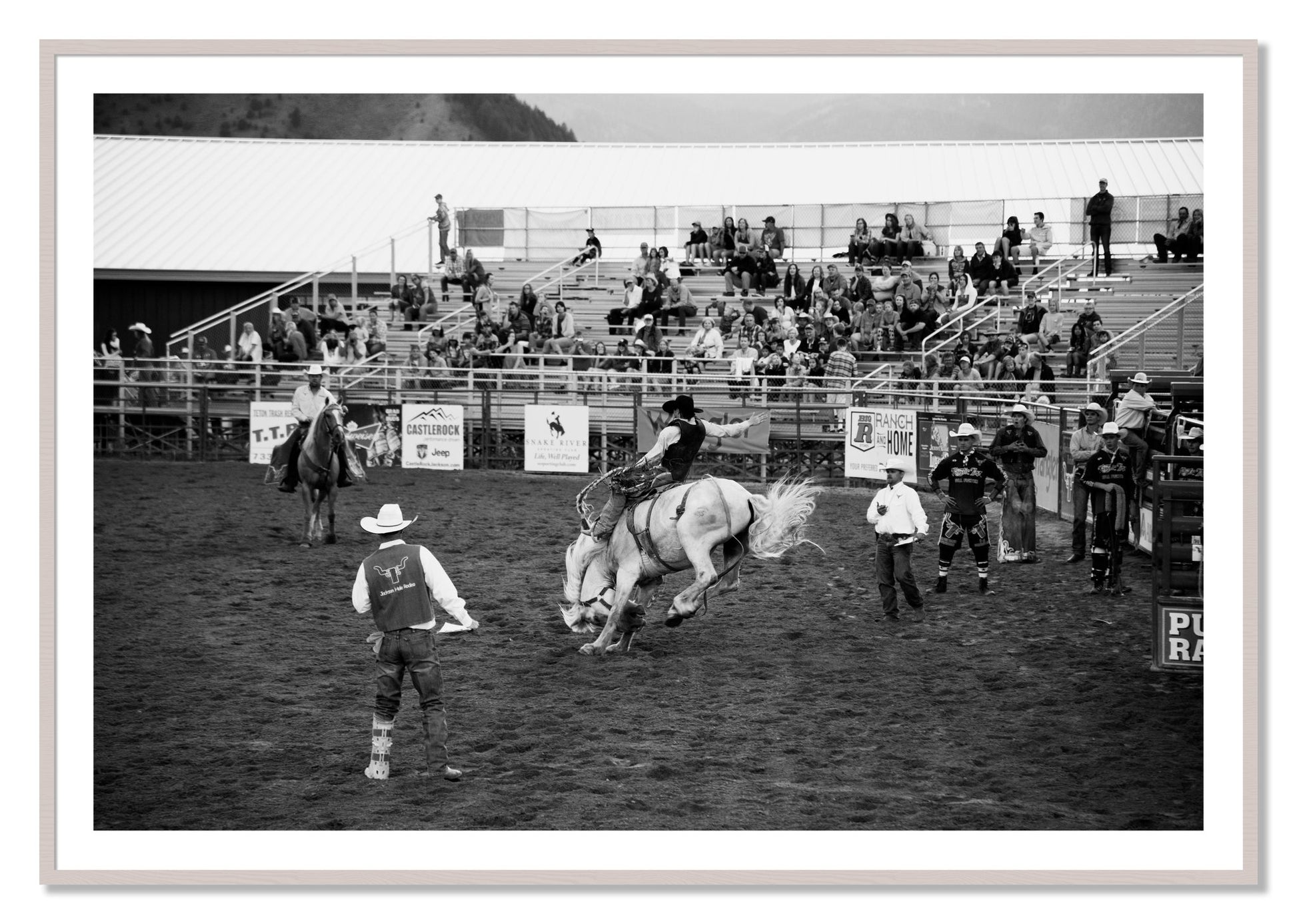 Framed photograph of United States Rodeo by Dylan Ozanich, White Maple frame, Borders