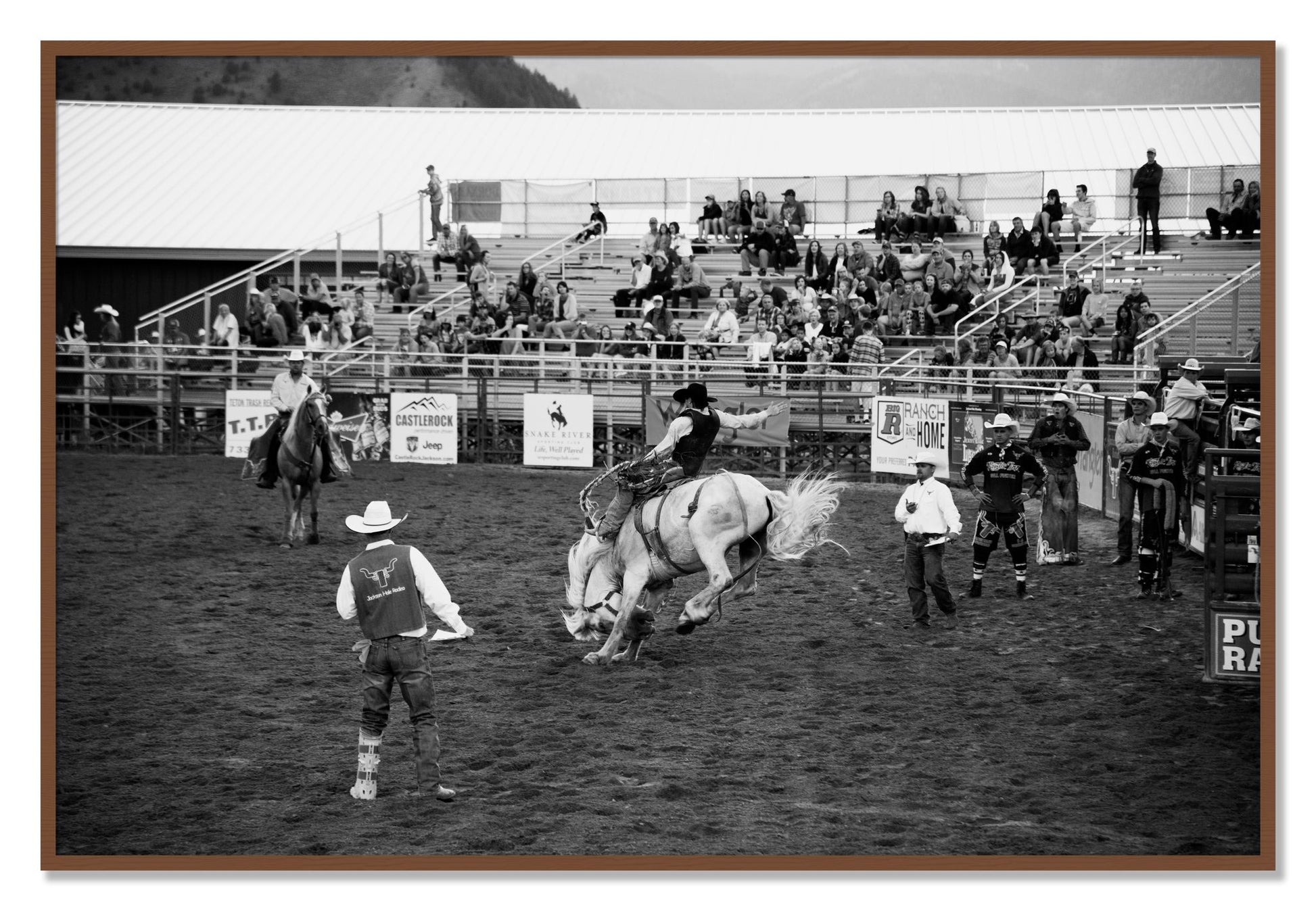Framed photograph of United States Rodeo by Dylan Ozanich, Walnut frame, Full Bleed