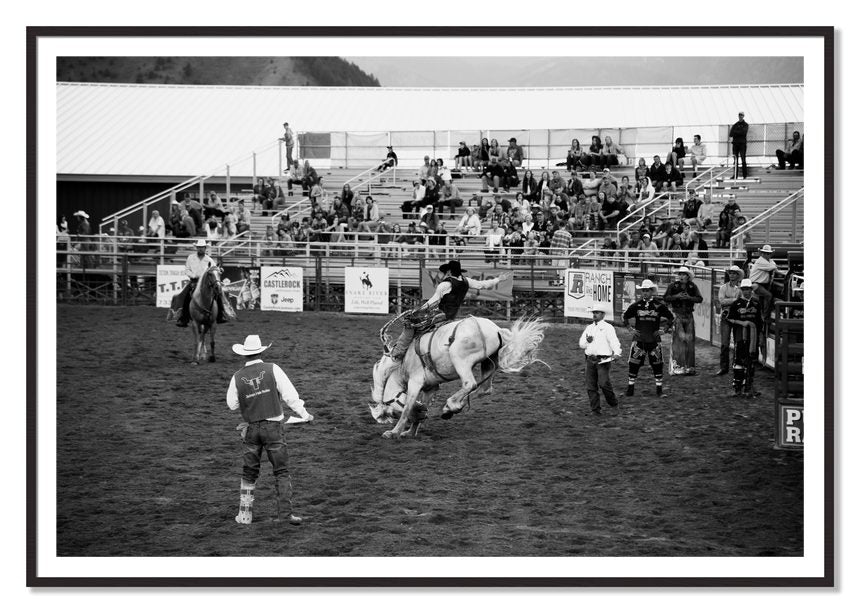 Framed photograph of United States Rodeo by Dylan Ozanich, Black Walnut frame, Borders