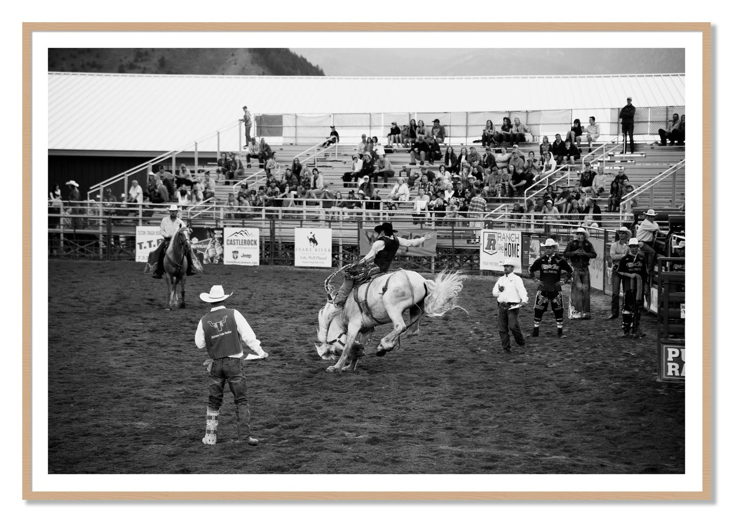 Framed photograph of United States Rodeo by Dylan Ozanich, Oak frame, Borders