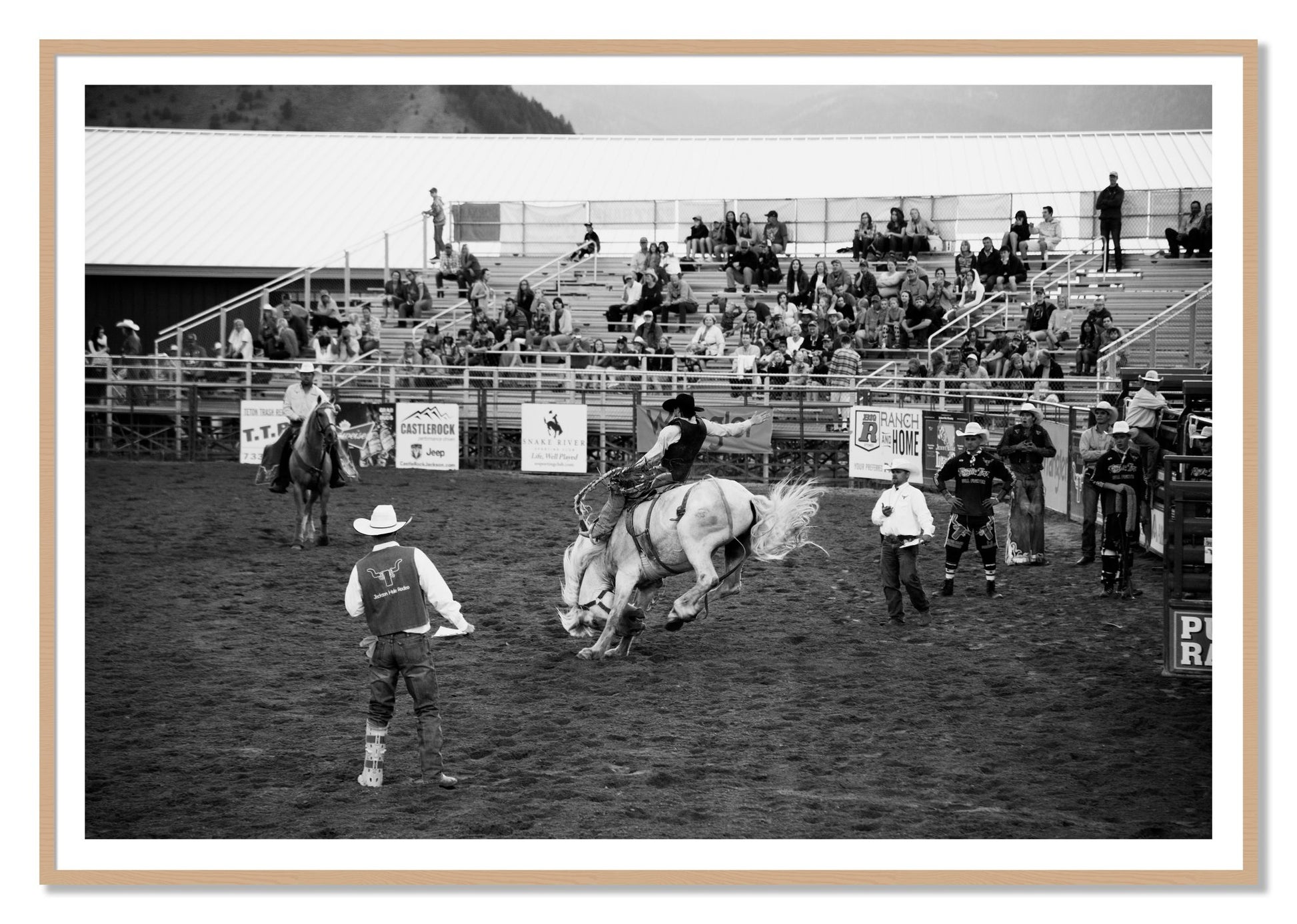 Framed photograph of United States Rodeo by Dylan Ozanich, Oak frame, Borders