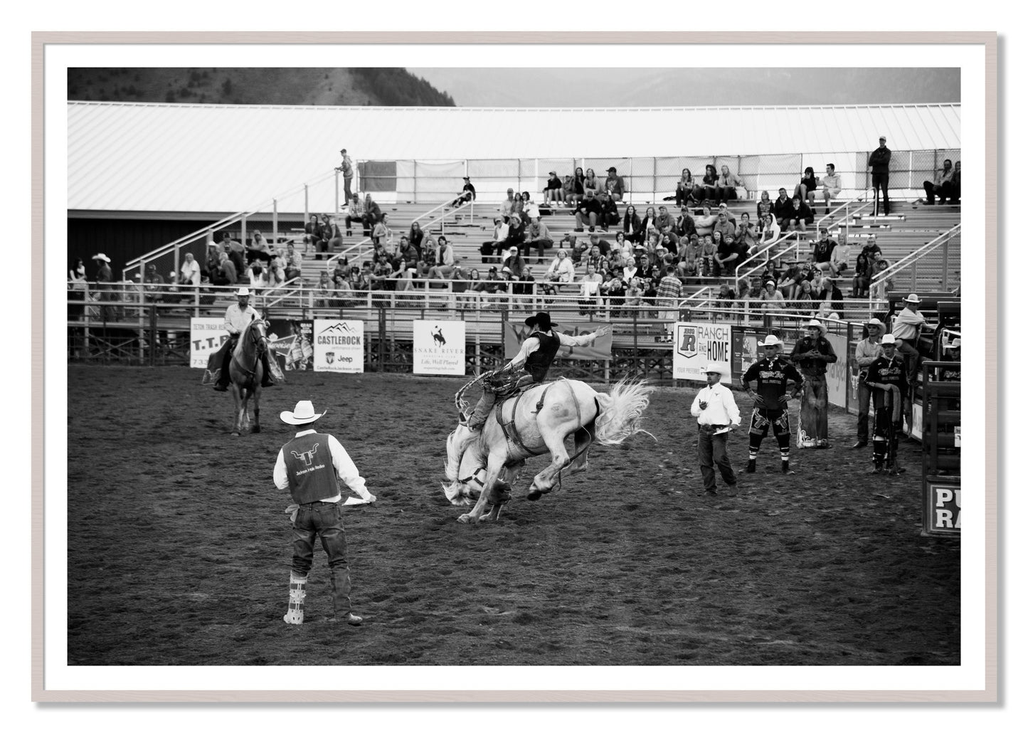 Framed photograph of United States Rodeo by Dylan Ozanich, White Maple frame, Borders
