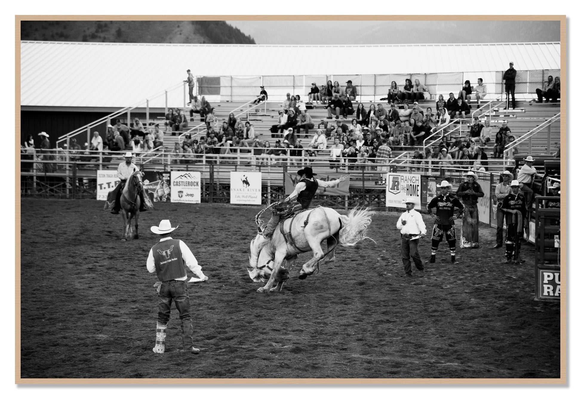 Framed photograph of United States Rodeo by Dylan Ozanich, Oak frame, Full Bleed