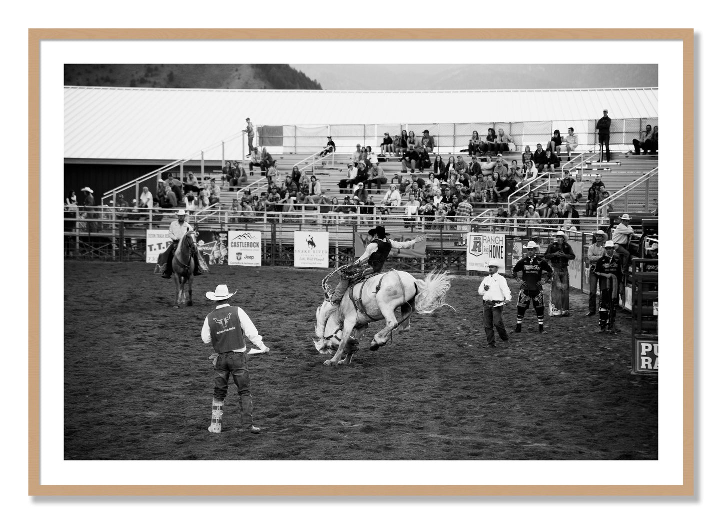 Framed photograph of United States Rodeo by Dylan Ozanich, Oak frame, Borders