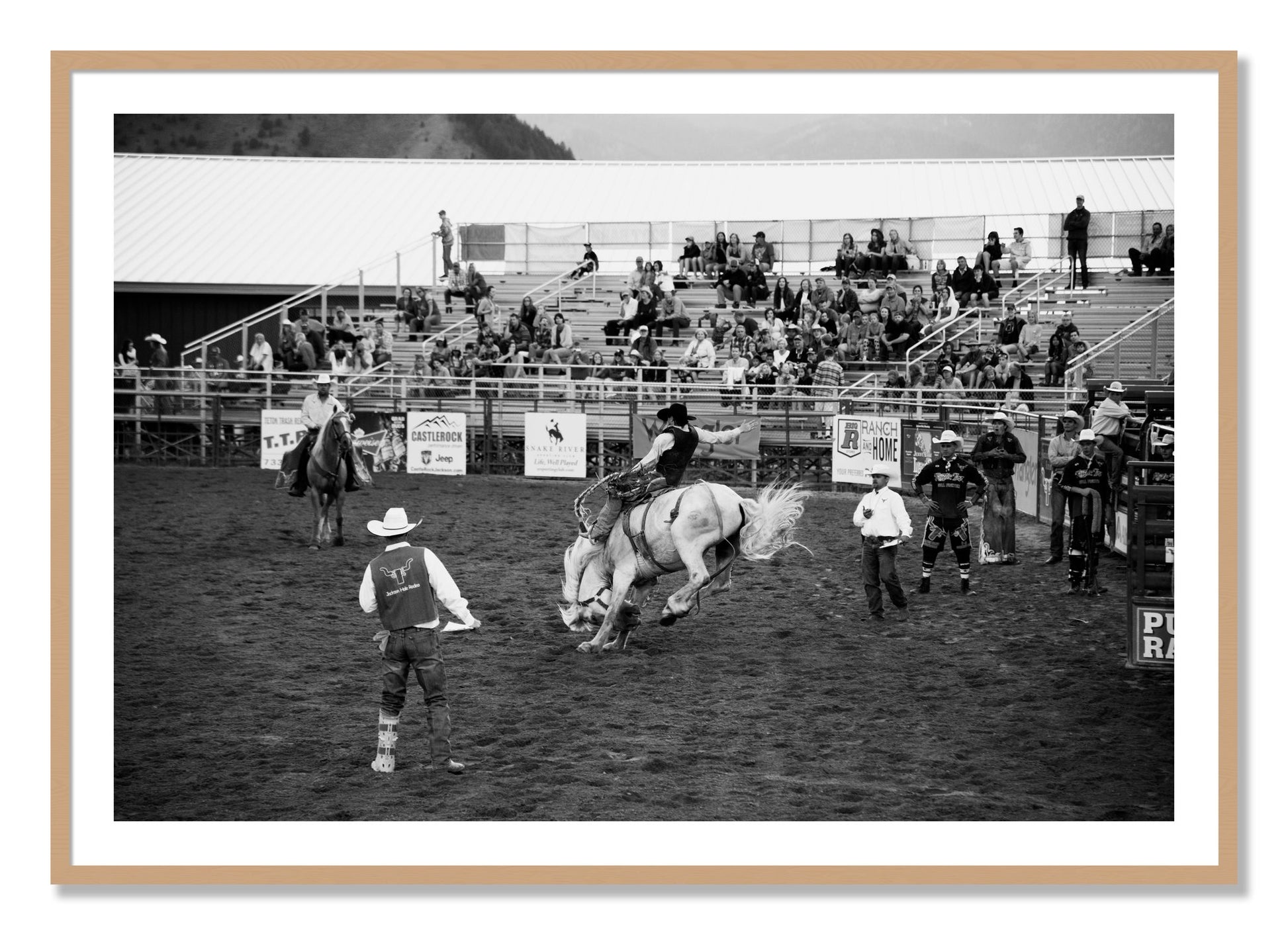 Framed photograph of United States Rodeo by Dylan Ozanich, Oak frame, Borders