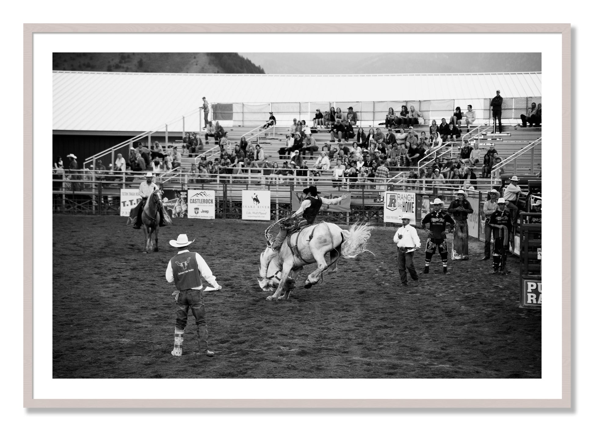 Framed photograph of United States Rodeo by Dylan Ozanich, White Maple frame, Borders