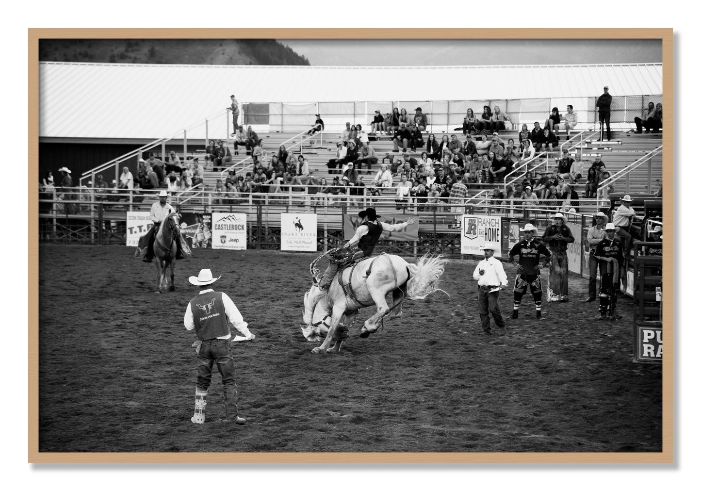 Framed photograph of United States Rodeo by Dylan Ozanich, Oak frame, Full Bleed