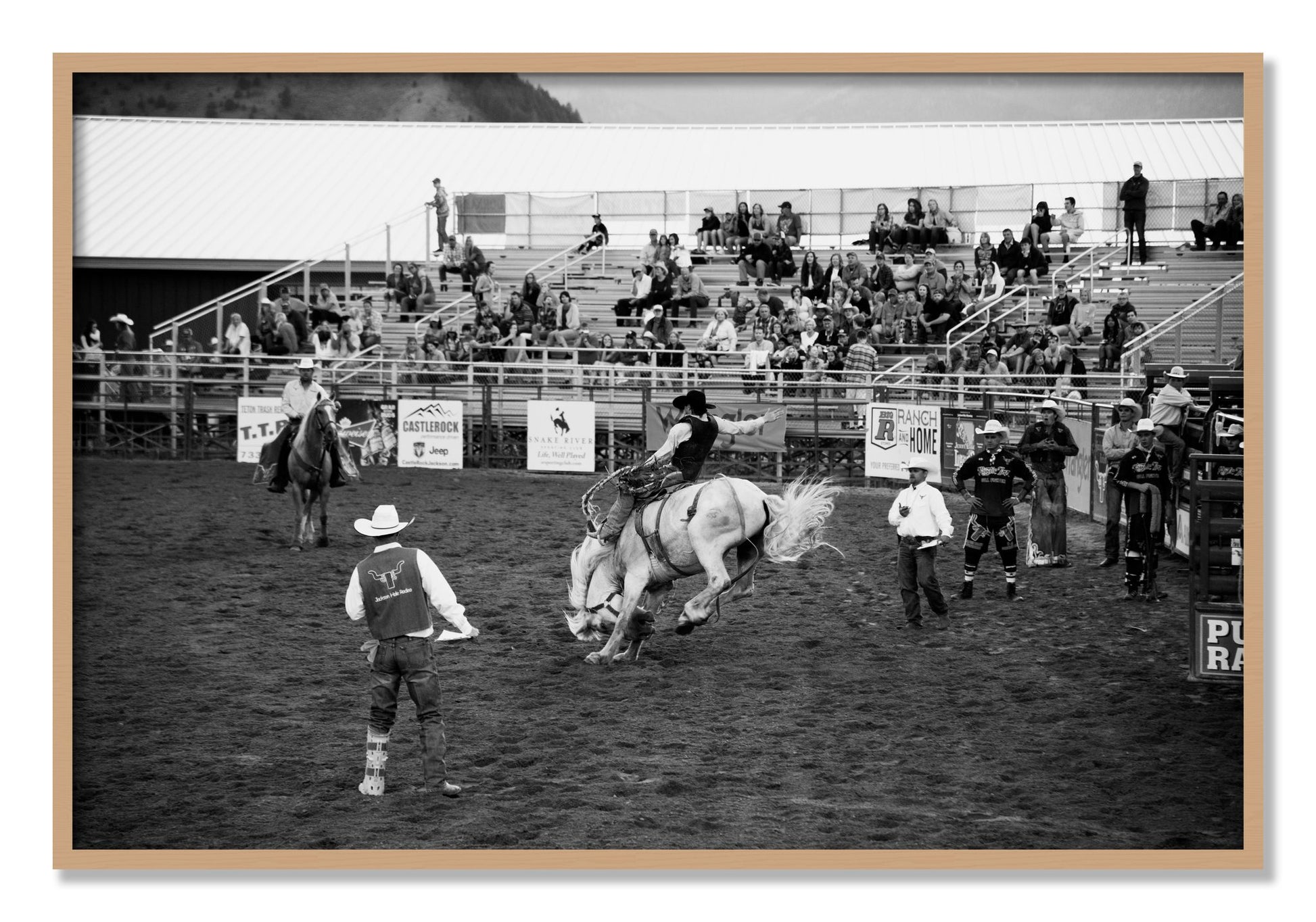 Framed photograph of United States Rodeo by Dylan Ozanich, Oak frame, Full Bleed