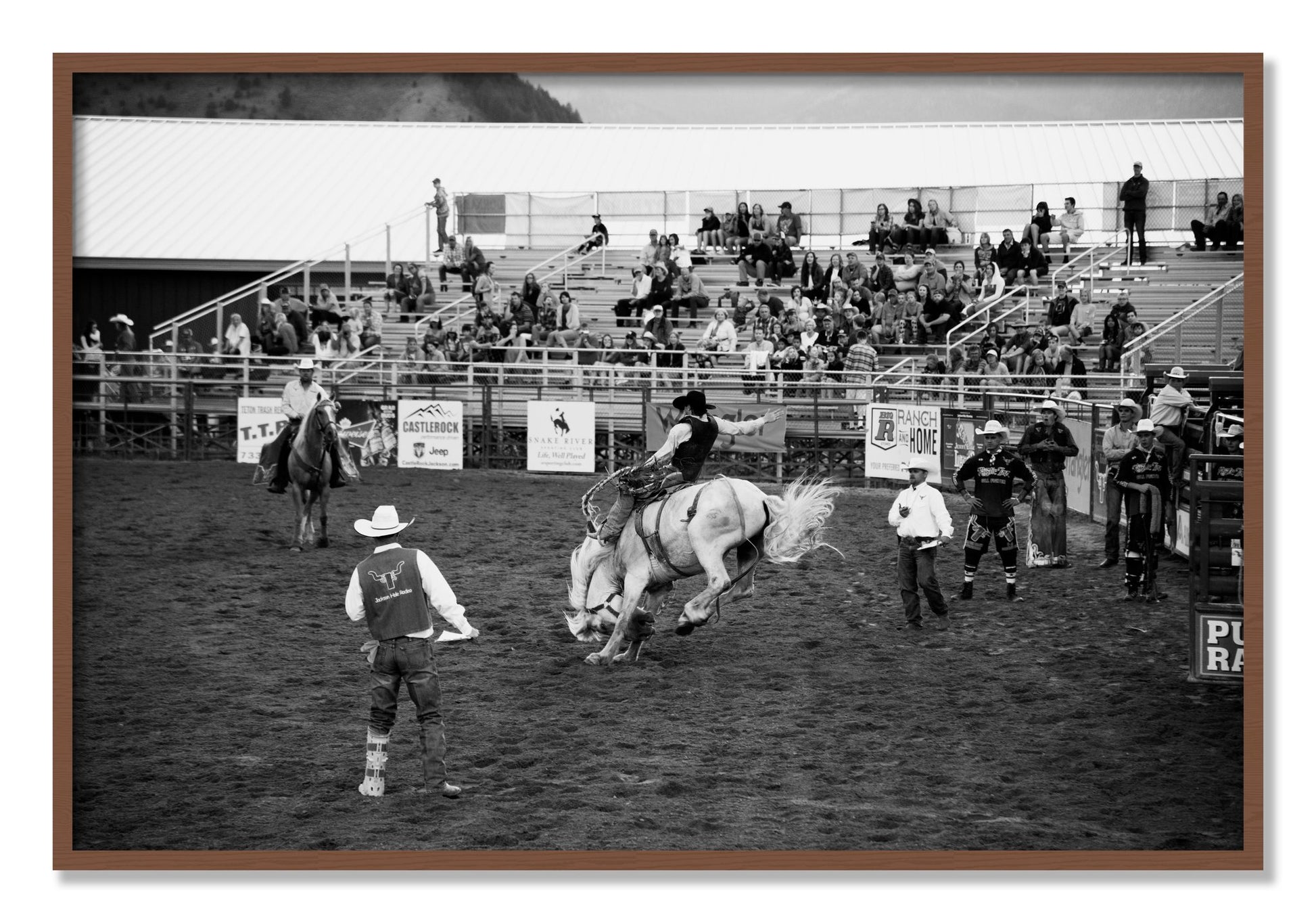Framed photograph of United States Rodeo by Dylan Ozanich, Walnut frame, Full Bleed