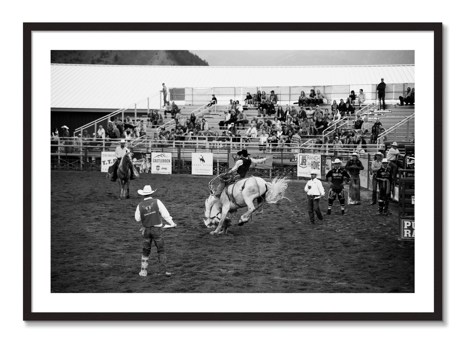 Framed photograph of United States Rodeo by Dylan Ozanich, Black Walnut frame, Borders