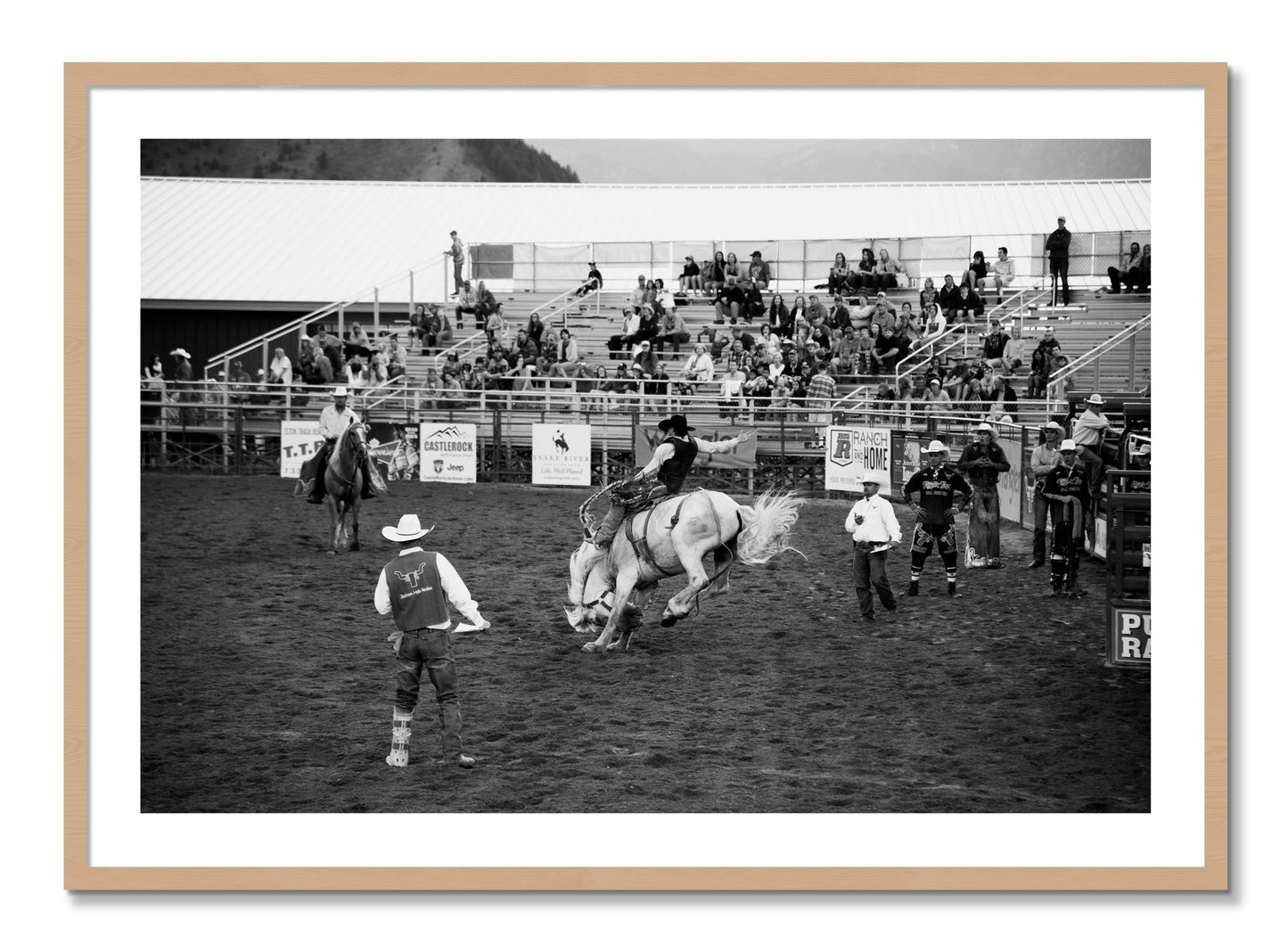 Framed photograph of United States Rodeo by Dylan Ozanich, Oak frame, Borders