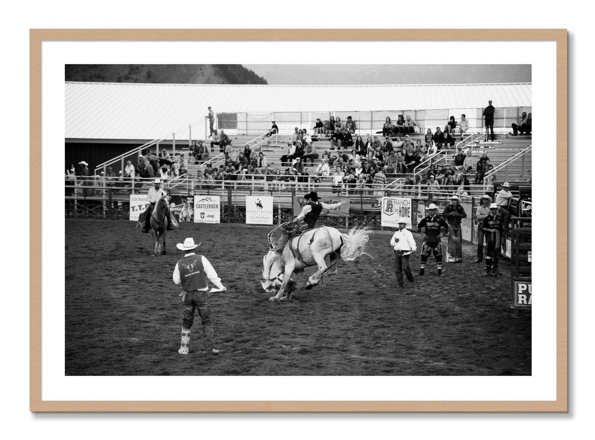 Framed photograph of United States Rodeo by Dylan Ozanich, Oak frame, Borders