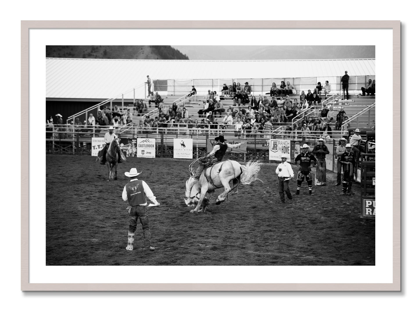 Framed photograph of United States Rodeo by Dylan Ozanich, White Maple frame, Borders