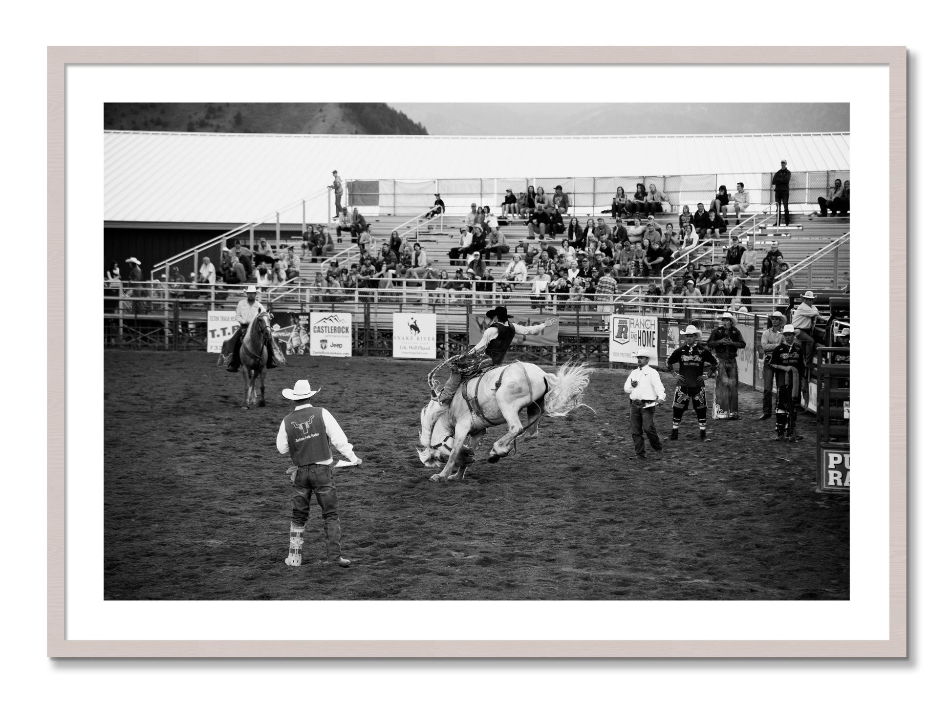 Framed photograph of United States Rodeo by Dylan Ozanich, White Maple frame, Borders