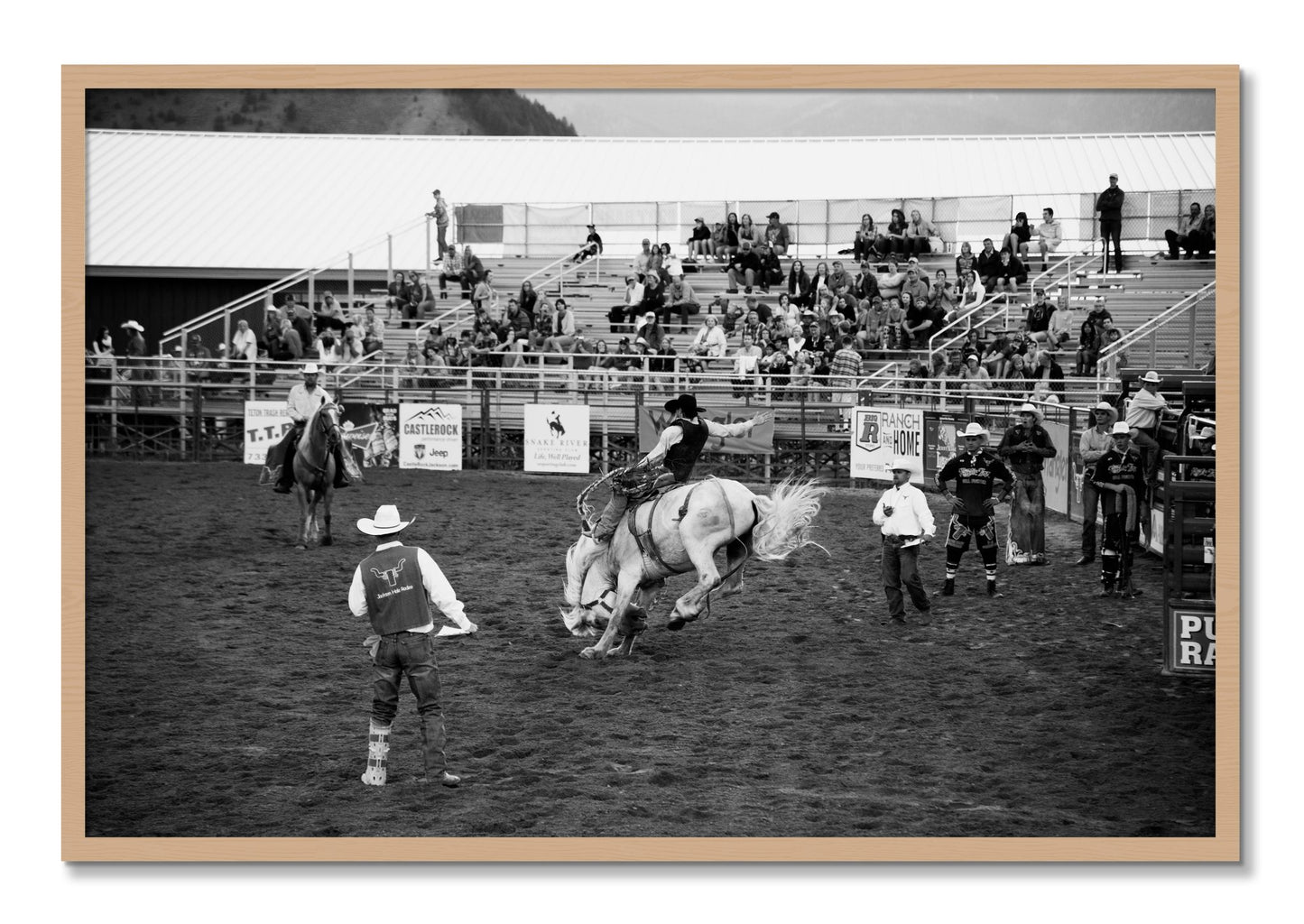Framed photograph of United States Rodeo by Dylan Ozanich, Oak frame, Full Bleed