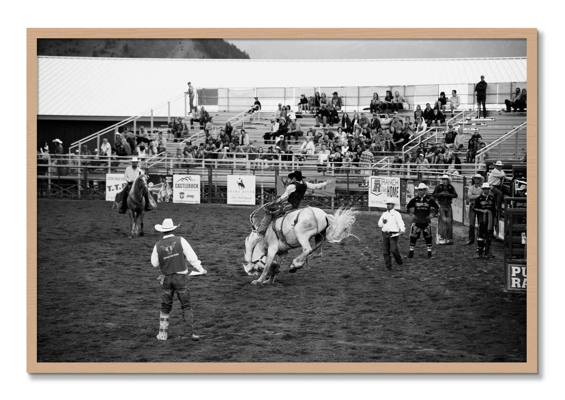Framed photograph of United States Rodeo by Dylan Ozanich, Oak frame, Full Bleed