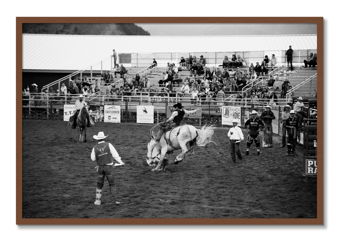 Framed photograph of United States Rodeo by Dylan Ozanich, Walnut frame, Full Bleed