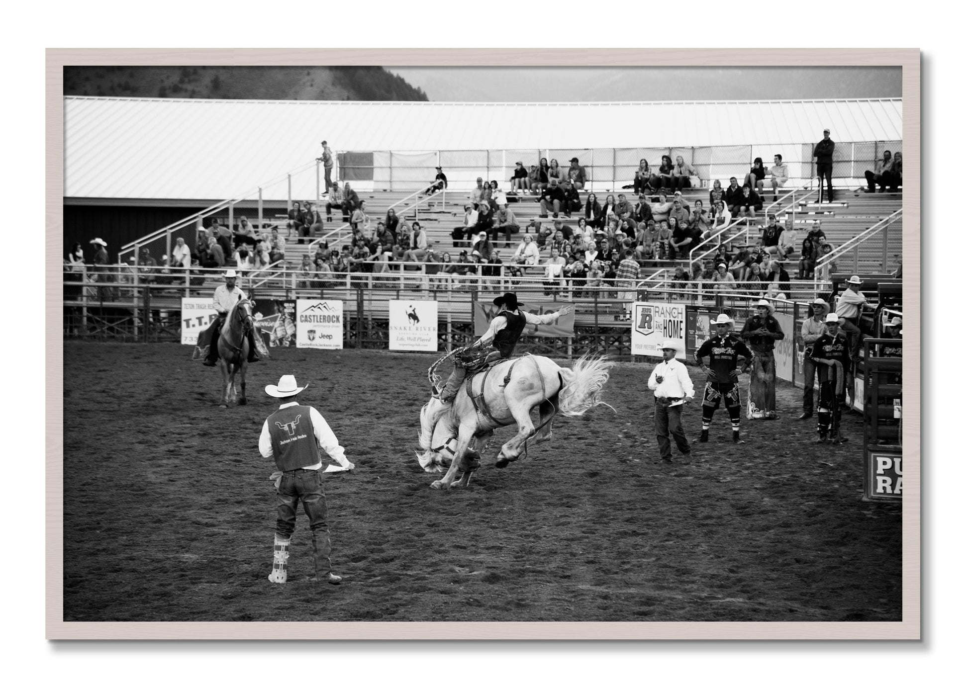 Framed photograph of United States Rodeo by Dylan Ozanich, White Maple frame, Full Bleed
