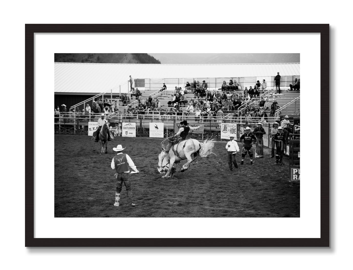 Framed photograph of United States Rodeo by Dylan Ozanich, Black Walnut frame, Borders