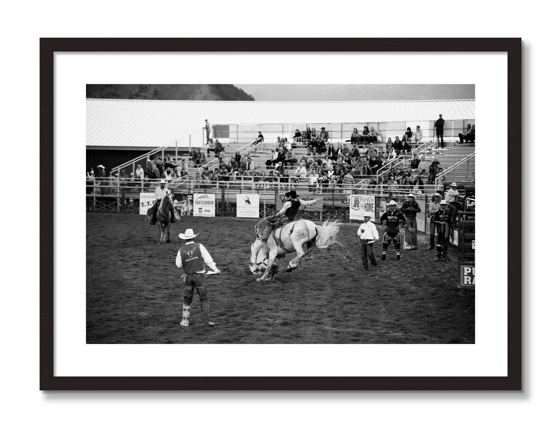 Framed photograph of United States Rodeo by Dylan Ozanich, Black Walnut frame, Borders