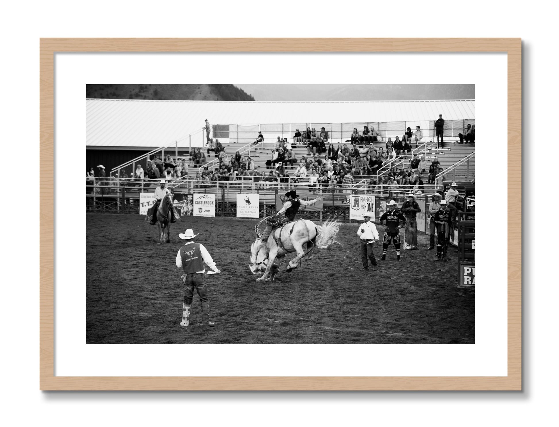 Framed photograph of United States Rodeo by Dylan Ozanich, Oak frame, Borders