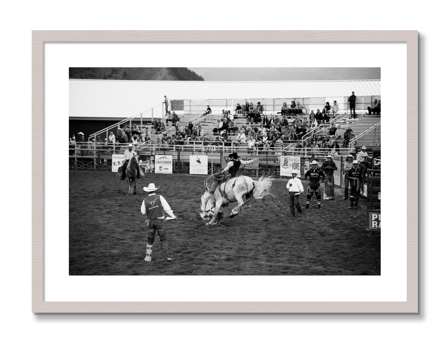 Framed photograph of United States Rodeo by Dylan Ozanich, White Maple frame, Borders