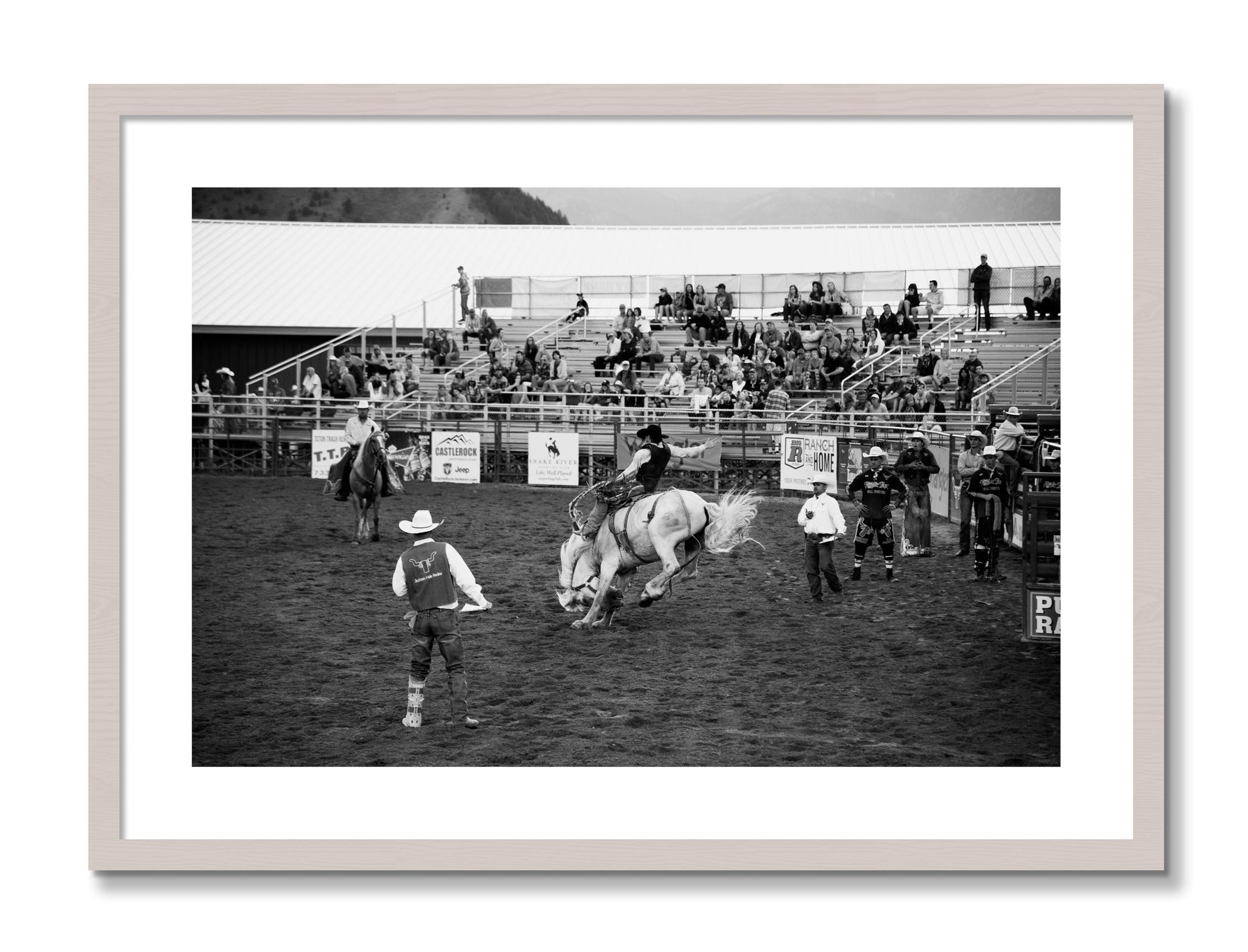 Framed photograph of United States Rodeo by Dylan Ozanich, White Maple frame, Borders