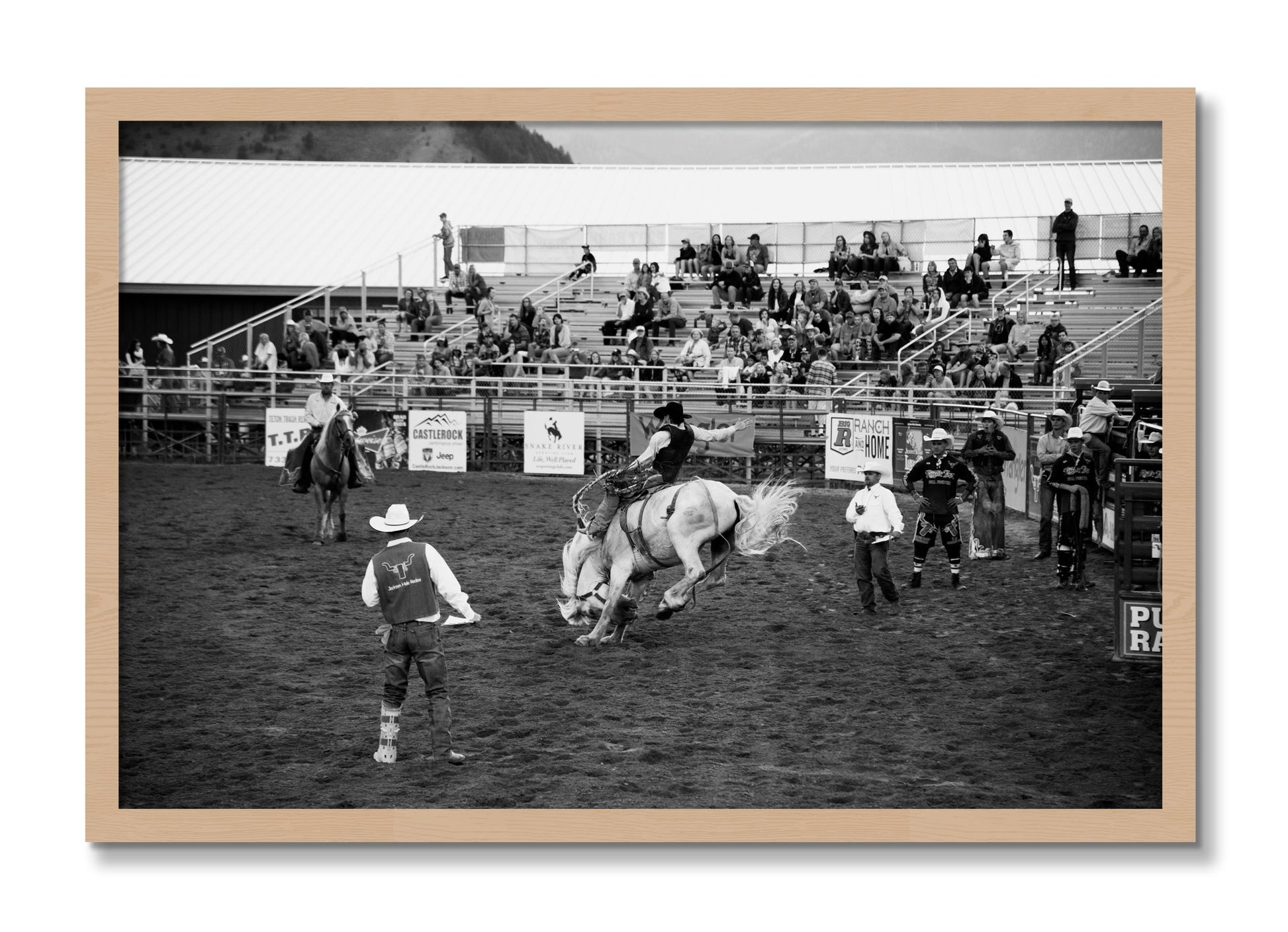 Framed photograph of United States Rodeo by Dylan Ozanich, Oak frame, Full Bleed
