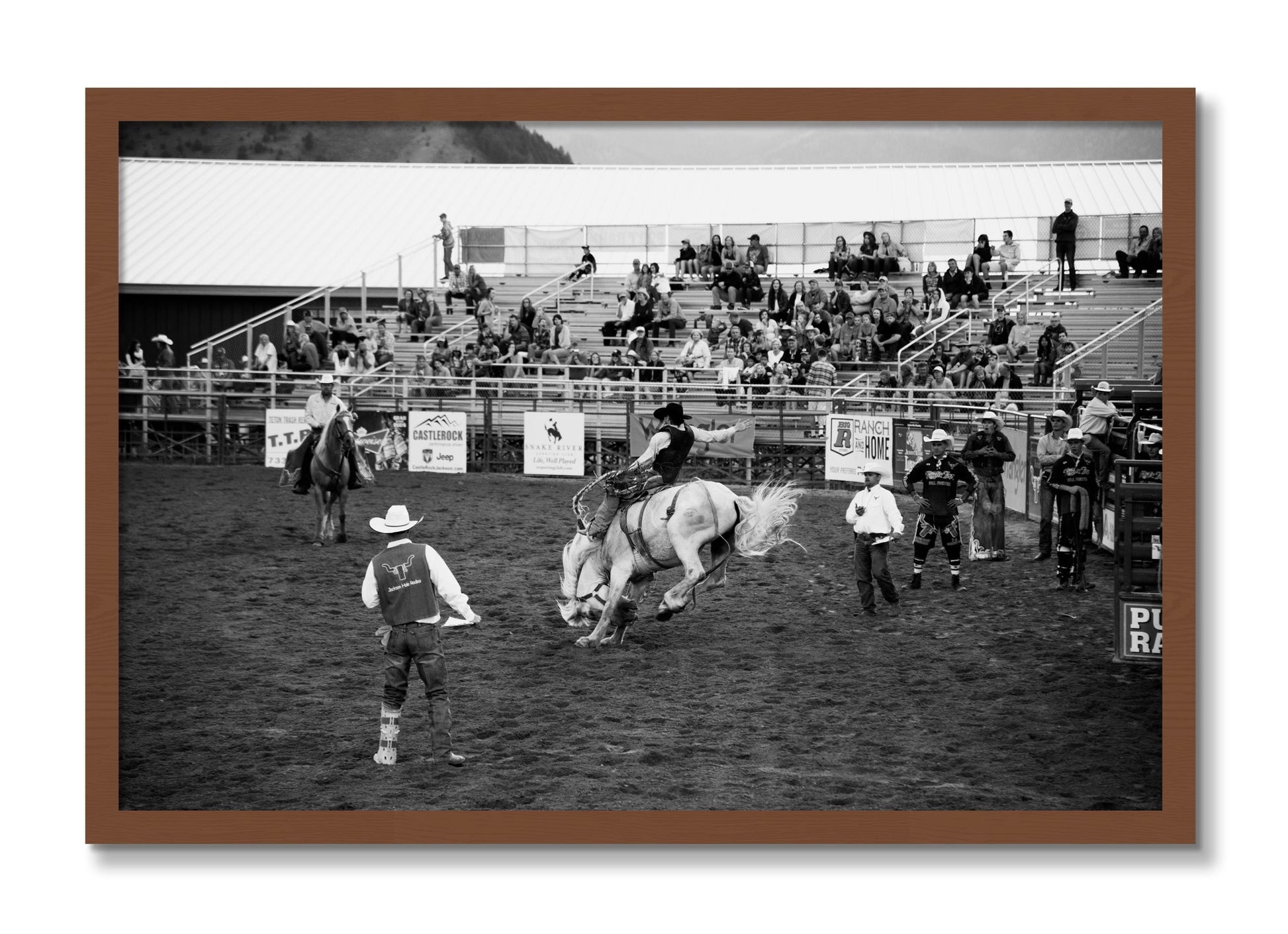 Framed photograph of United States Rodeo by Dylan Ozanich, Walnut frame, Full Bleed