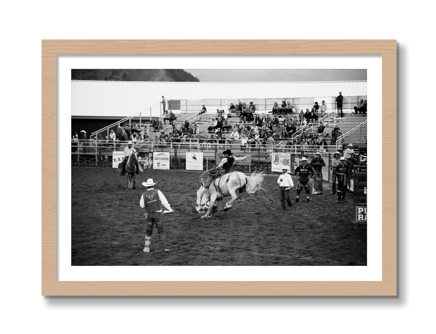 Framed photograph of United States Rodeo by Dylan Ozanich, Oak frame, Borders