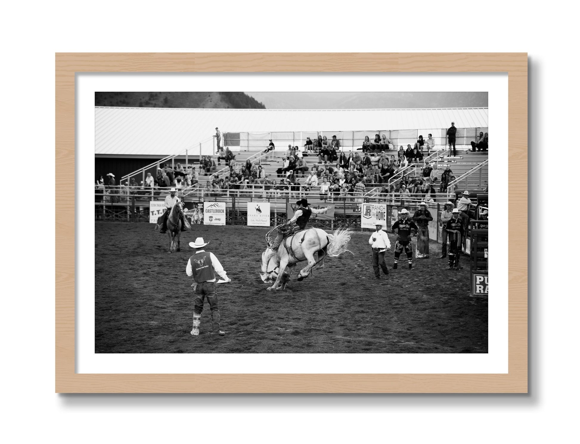 Framed photograph of United States Rodeo by Dylan Ozanich, Oak frame, Borders
