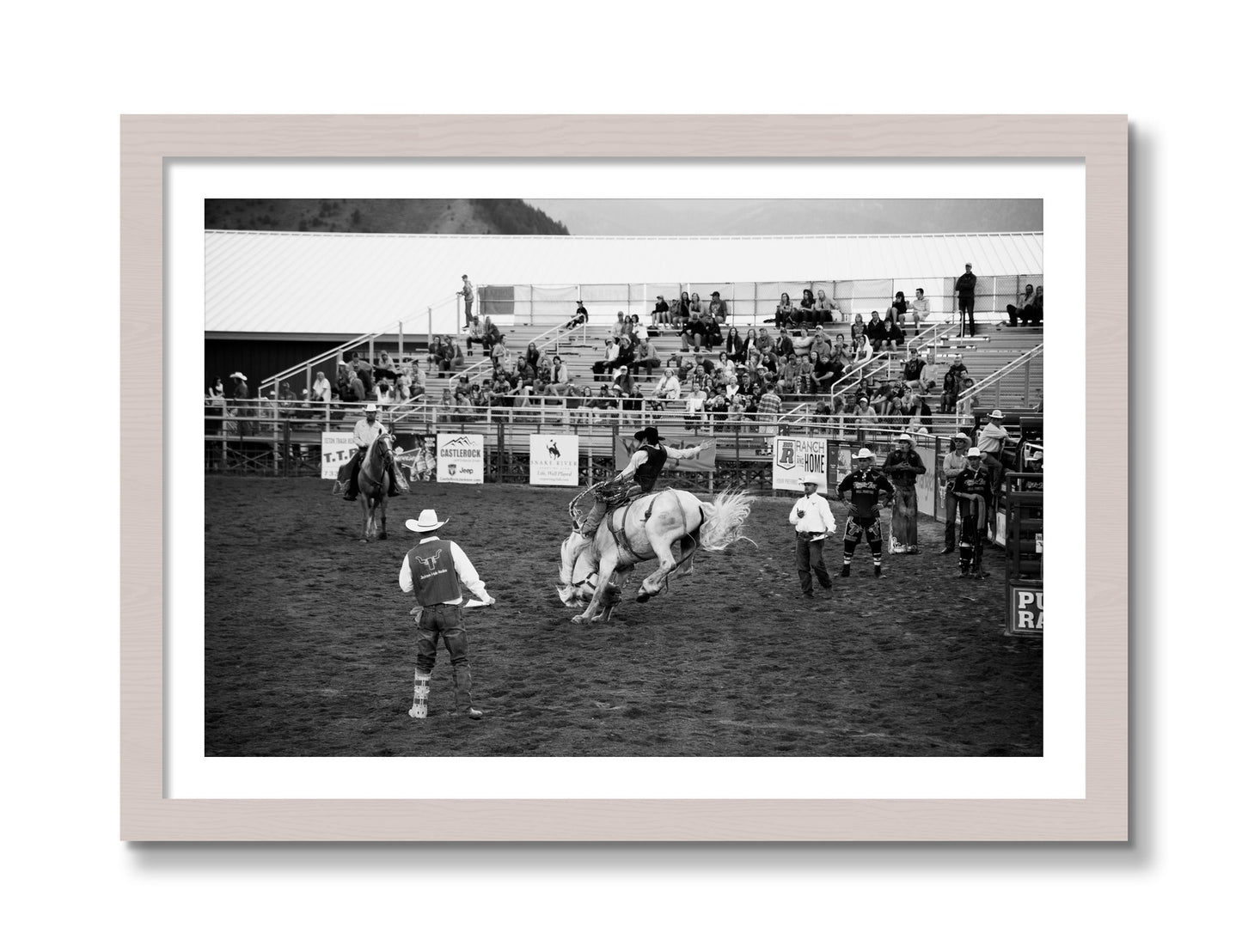 Framed photograph of United States Rodeo by Dylan Ozanich, White Maple frame, Borders
