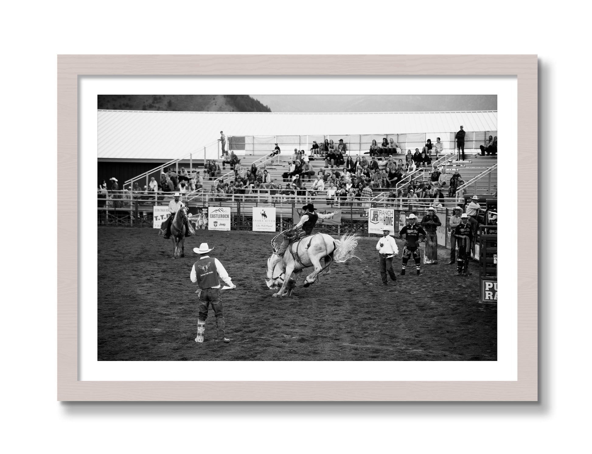 Framed photograph of United States Rodeo by Dylan Ozanich, White Maple frame, Borders