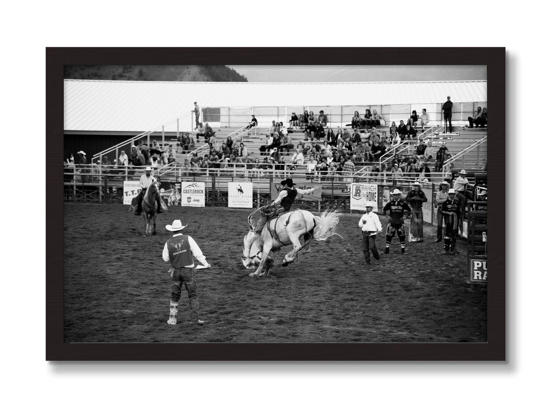 Framed photograph of United States Rodeo by Dylan Ozanich, Black Walnut frame, Full Bleed