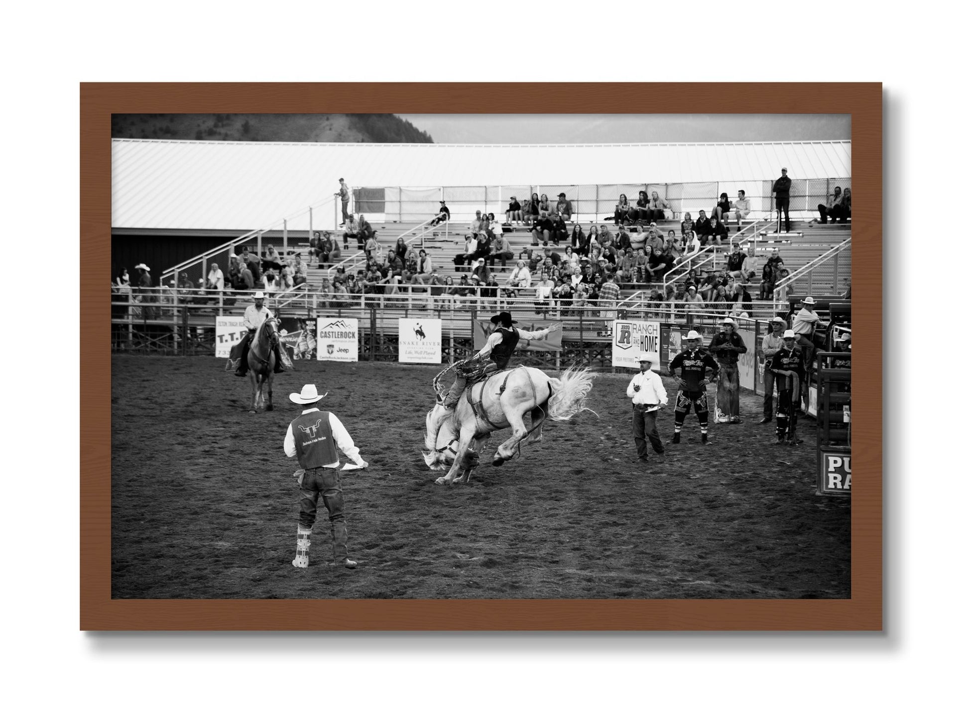 Framed photograph of United States Rodeo by Dylan Ozanich, Walnut frame, Full Bleed