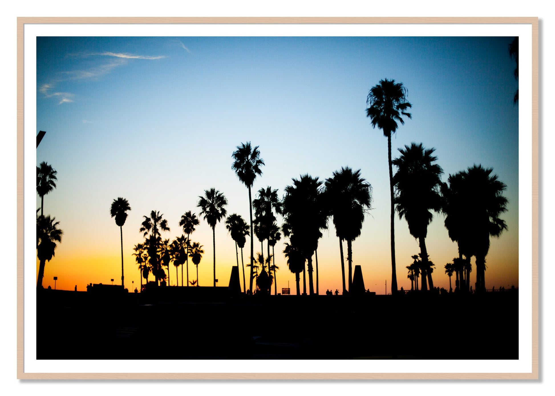 Venice Beach by Dylan Ozanich, 48×72 print with a White Border in a Maple frame