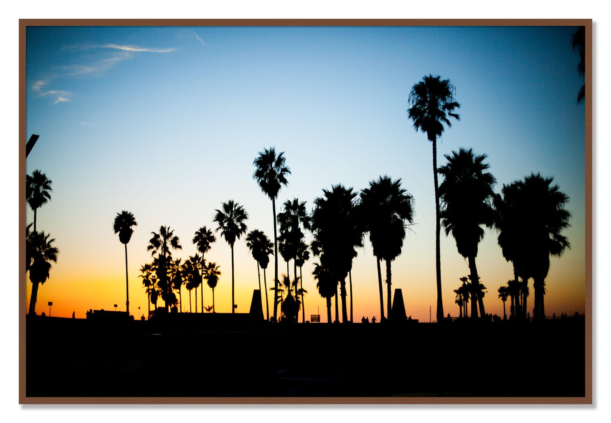 Framed photograph of Venice Beach by Dylan Ozanich, Walnut frame, Full Bleed
