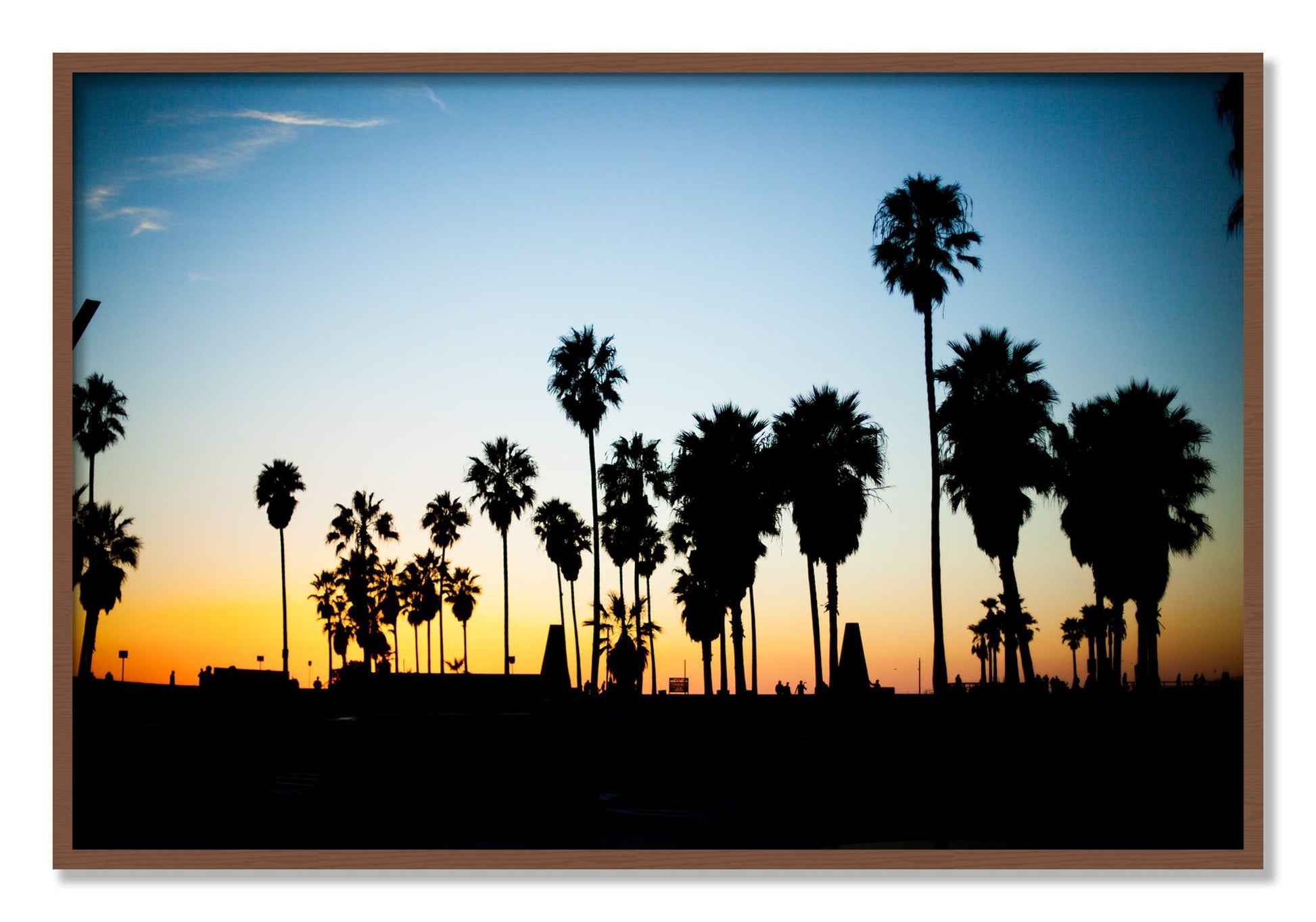Framed photograph of Venice Beach by Dylan Ozanich, Walnut frame, Full Bleed