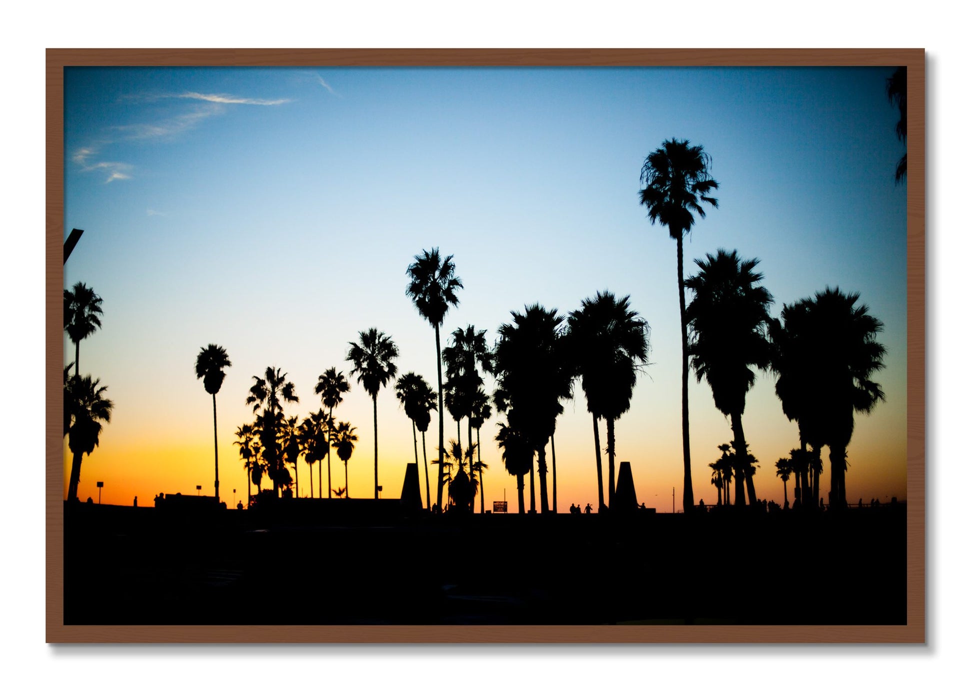 Framed photograph of Venice Beach by Dylan Ozanich, Walnut frame, Full Bleed