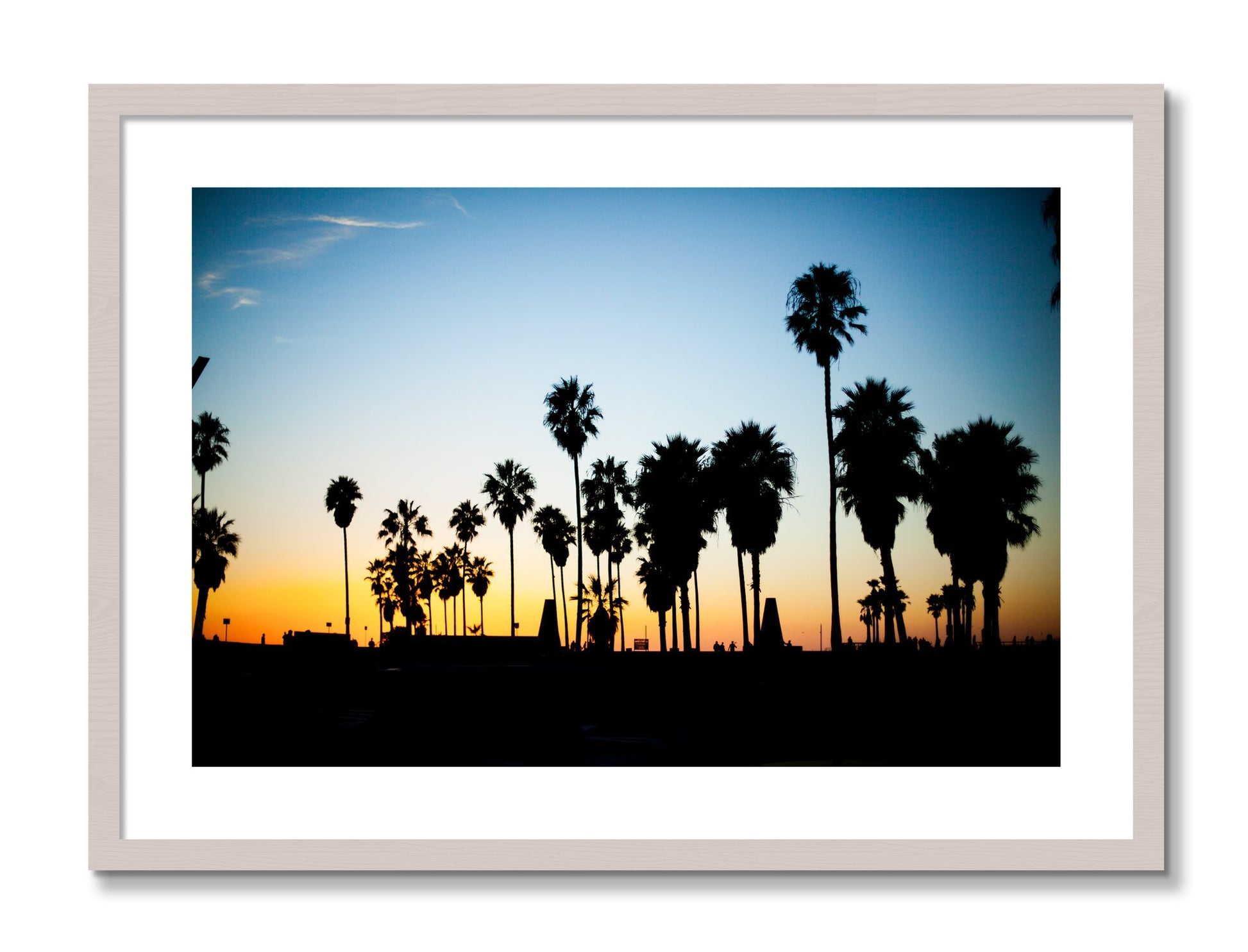 Framed photograph of Venice Beach by Dylan Ozanich, White Maple frame, Borders