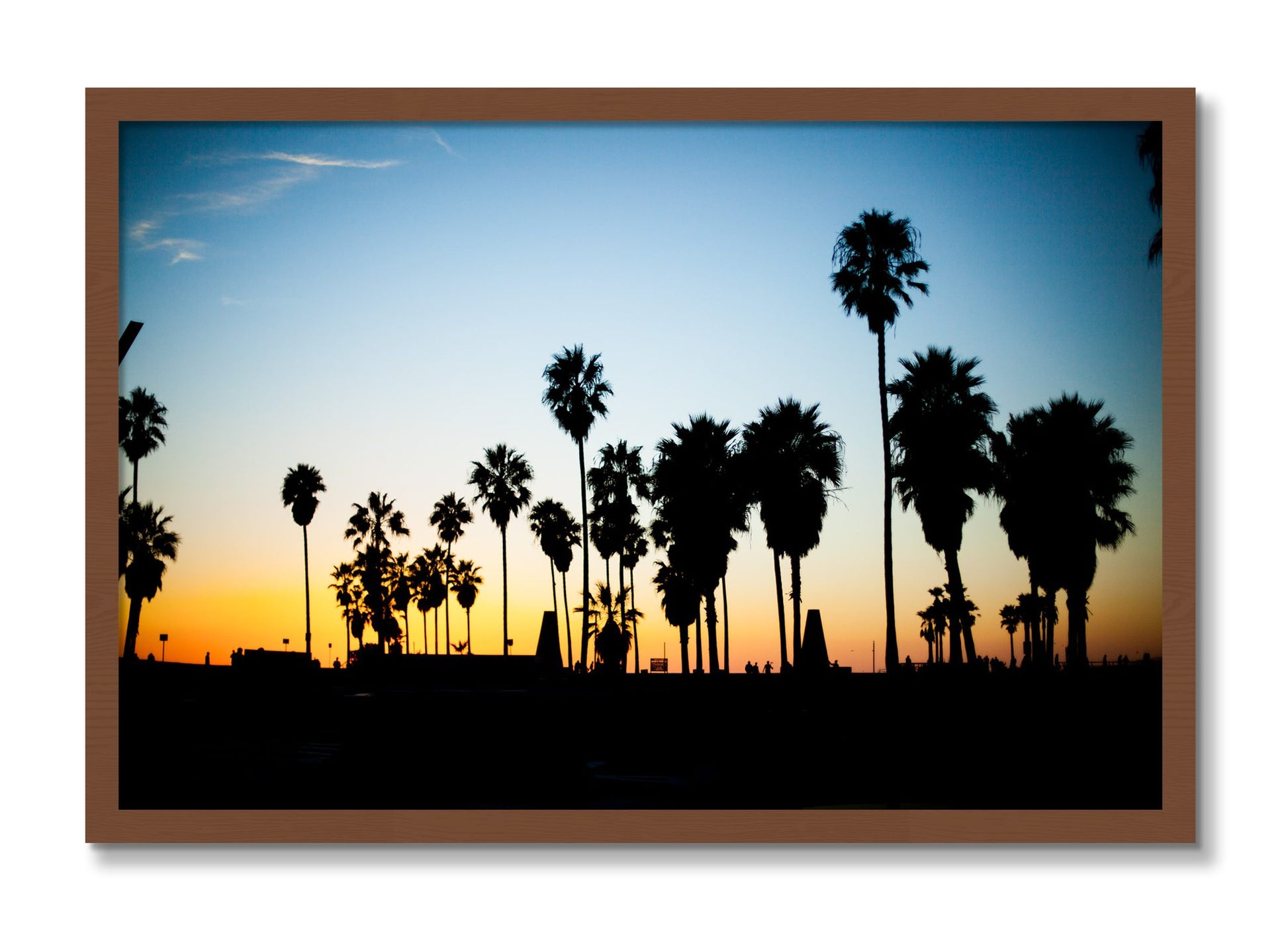 Framed photograph of Venice Beach by Dylan Ozanich, Walnut frame, Full Bleed