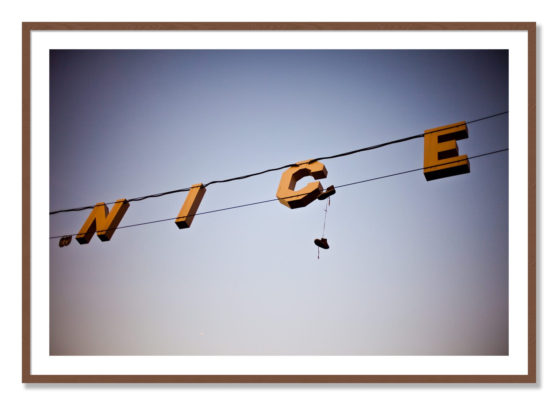 Framed photograph of Venice by Dylan Ozanich, Walnut frame, Borders